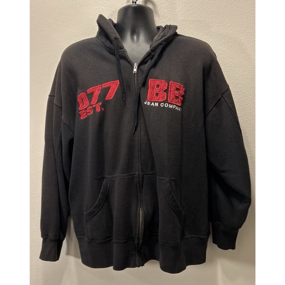1990’s‎ Original Vintage Y2K Bugle Boy Black Hoodie With Logo Full Zip • XL